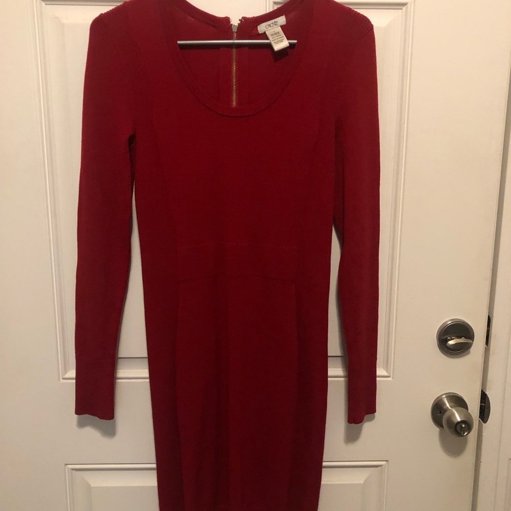 Cache Red Bodycon Long Sleeve Scoop Neck Dress for Cocktail